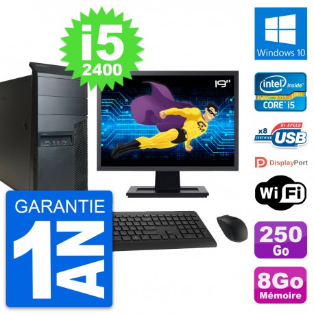 PC Tour Lenovo M91p Ecran 19" Intel i5-2400 RAM 8Go Disque 250Go Windows 10 Wifi