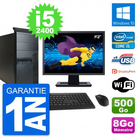 PC Tour Lenovo M91p Ecran 19" Intel i5-2400 RAM 8Go Disque 500Go Windows 10 Wifi