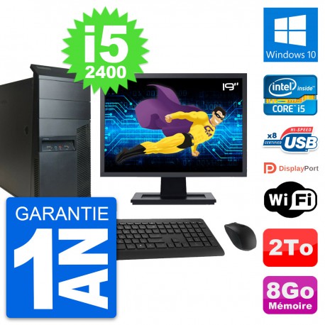 PC Tour Lenovo M91p Ecran 19" Intel i5-2400 RAM 8Go Disque 2To Windows 10 Wifi
