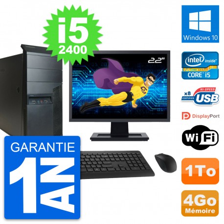 PC Tour Lenovo M91p Ecran 22" Intel i5-2400 RAM 4Go Disque 1To Windows 10 Wifi