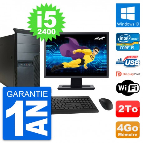 PC Tour Lenovo M91p Ecran 22" Intel i5-2400 RAM 4Go Disque 2To Windows 10 Wifi