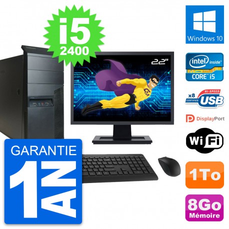 PC Tour Lenovo M91p Ecran 22" Core i5-2400 RAM 8Go Disque 1To Windows 10 Wifi