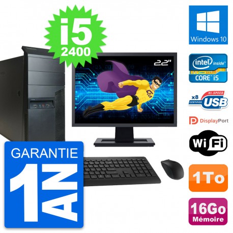 PC Tour Lenovo M91p Ecran 22" Intel i5-2400 RAM 16Go Disque 1To Windows 10 Wifi
