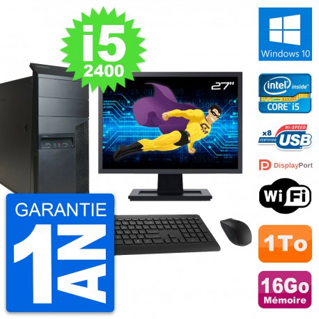 PC Tour Lenovo M91p Ecran 27" Intel i5-2400 RAM 16Go Disque 1To Windows 10 Wifi