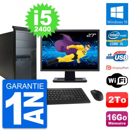 PC Tour Lenovo M91p Ecran 27" Intel i5-2400 RAM 16Go Disque 2To Windows 10 Wifi