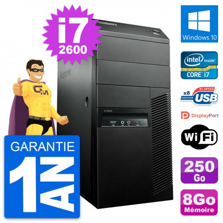 PC Tour Lenovo M91p Intel Core i7-2600 RAM 8Go Disque Dur 250Go Windows 10 Wifi