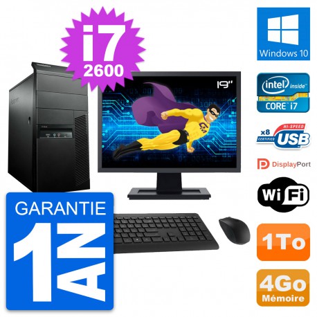 PC Tour Lenovo M91p Ecran 19" Core i7-2600 RAM 4Go Disque 1To Windows 10 Wifi