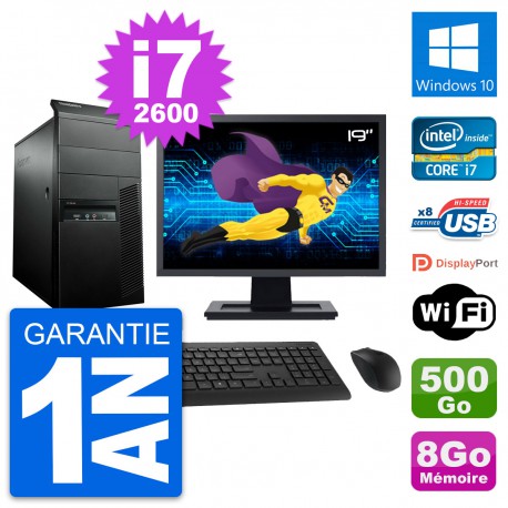 PC Tour Lenovo M91p Ecran 19" Intel i7-2600 RAM 8Go Disque 500Go Windows 10 Wifi