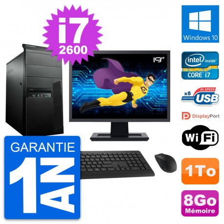 PC Tour Lenovo M91p Ecran 19" Intel i7-2600 RAM 8Go Disque 1To Windows 10 Wifi
