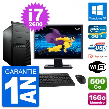 PC Tour Lenovo M91p Ecran 19" Core i7-2600 RAM 16Go Disque 500Go Windows 10 Wifi