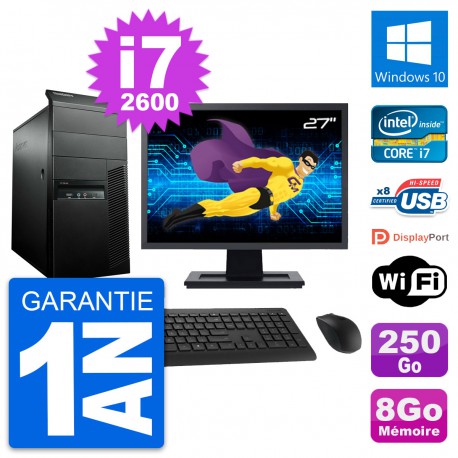 PC Tour Lenovo M91p Ecran 27" Core i7-2600 RAM 8Go Disque 250Go Windows 10 Wifi