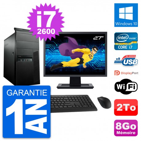 PC Tour Lenovo M91p Ecran 27" Intel i7-2600 RAM 8Go Disque 2To Windows 10 Wifi