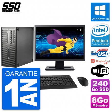 PC Tour HP EliteDesk 800 G1 Ecran 19" G3220 RAM 8Go SSD 240Go Windows 10 Wifi
