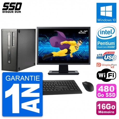 PC Tour HP EliteDesk 800 G1 Ecran 22" G3220 RAM 16Go SSD 480Go Windows 10 Wifi