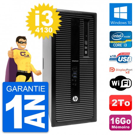 PC Tour HP EliteDesk 800 G1 Intel i3-4130 RAM 16Go Disque 2To Windows 10 Wifi