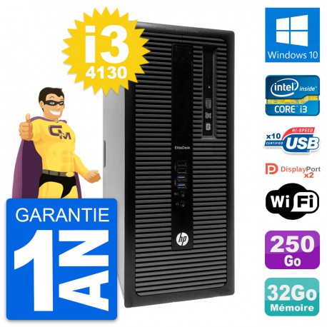 PC Tour HP EliteDesk 800 G1 Intel i3-4130 RAM 32Go Disque 250Go Windows 10 Wifi