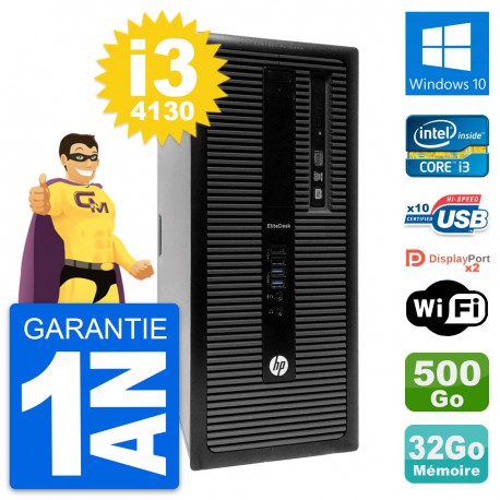 PC Tour HP EliteDesk 800 G1 Intel i3-4130 RAM 32Go Disque 500Go Windows 10 Wifi