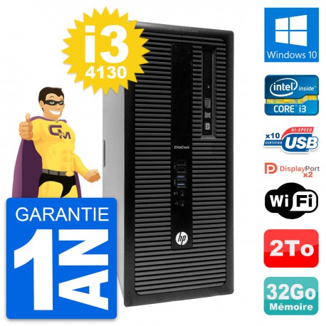 PC Tour HP EliteDesk 800 G1 Intel i3-4130 RAM 32Go Disque 2To Windows 10 Wifi