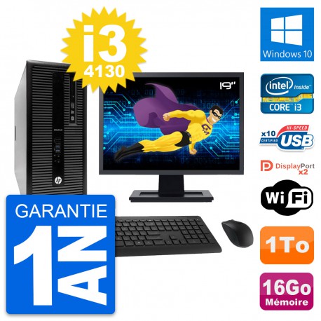 PC Tour HP 800 G1 Ecran 19" Intel i3-4130 RAM 16Go Disque 1To Windows 10 Wifi
