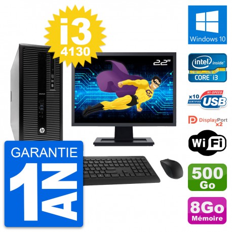 PC Tour HP 800 G1 Ecran 22" Intel i3-4130 RAM 8Go Disque 500Go Windows 10 Wifi