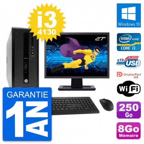 PC Tour HP 800 G1 Ecran 27" Intel i3-4130 RAM 8Go Disque 250Go Windows 10 Wifi