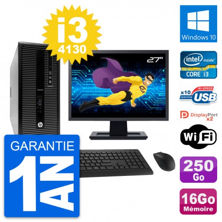 PC Tour HP 800 G1 Ecran 27" Intel i3-4130 RAM 16Go Disque 250Go Windows 10 Wifi