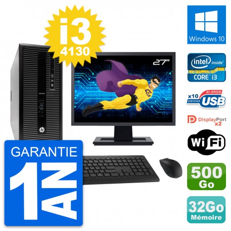 PC Tour HP 800 G1 Ecran 27" Intel i3-4130 RAM 32Go Disque 500Go Windows 10 Wifi