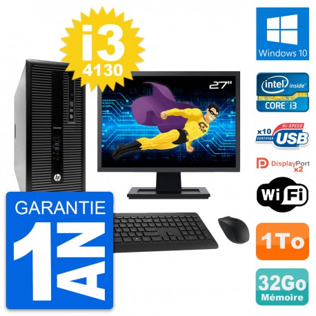 PC Tour HP 800 G1 Ecran 27" Intel i3-4130 RAM 32Go Disque 1To Windows 10 Wifi