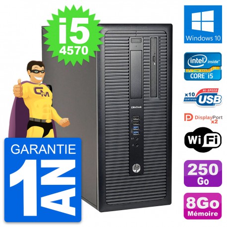 PC Tour HP EliteDesk 800 G1 Intel i5-4570 RAM 8Go Disque 250Go Windows 10 Wifi