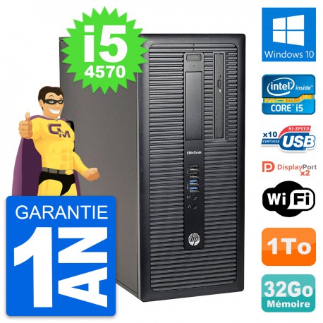 PC Tour HP EliteDesk 800 G1 Intel i5-4570 RAM 32Go Disque 1To Windows 10 Wifi