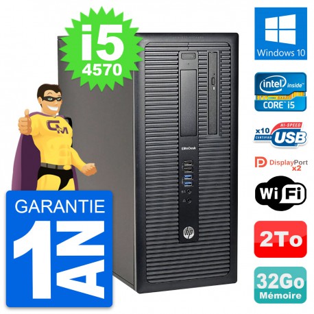 PC Tour HP EliteDesk 800 G1 Intel i5-4570 RAM 32Go Disque 2To Windows 10 Wifi