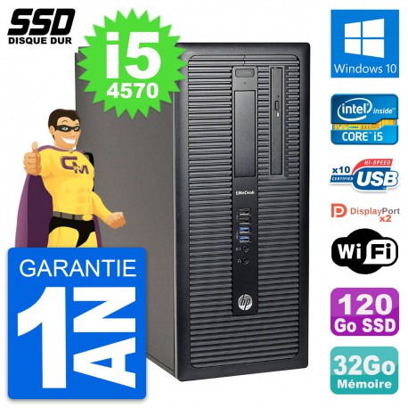 PC Tour HP EliteDesk 800 G1 Intel i5-4570 RAM 32Go SSD 120Go Windows 10 Wifi