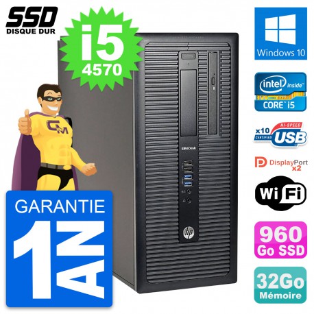 PC Tour HP EliteDesk 800 G1 Intel i5-4570 RAM 32Go SSD 960Go Windows 10 Wifi