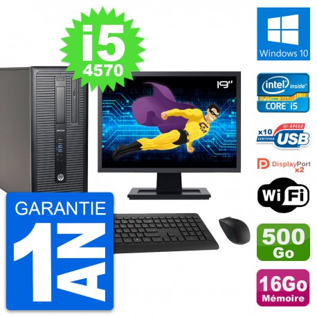 PC Tour HP 800 G1 Ecran 19" Intel i5-4570 RAM 16Go Disque 500Go Windows 10 Wifi