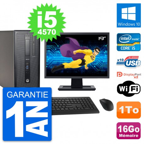 PC Tour HP 800 G1 Ecran 19" Intel i5-4570 RAM 16Go Disque 1To Windows 10 Wifi