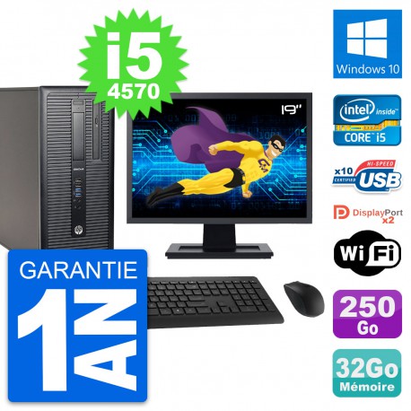 PC Tour HP 800 G1 Ecran 19" Intel i5-4570 RAM 32Go Disque 250Go Windows 10 Wifi