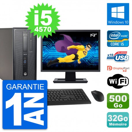 PC Tour HP 800 G1 Ecran 19" Intel i5-4570 RAM 32Go Disque 500Go Windows 10 Wifi