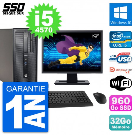 PC Tour HP EliteDesk 800 G1 Ecran 19" i5-4570 RAM 32Go SSD 960Go Windows 10 Wifi