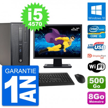 PC Tour HP 800 G1 Ecran 22" Intel i5-4570 RAM 8Go Disque 500Go Windows 10 Wifi
