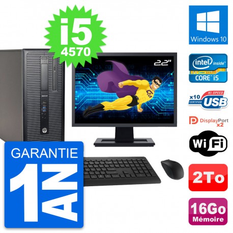 PC Tour HP 800 G1 Ecran 22" Intel i5-4570 RAM 16Go Disque 2To Windows 10 Wifi