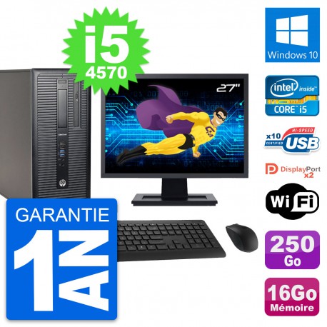 PC Tour HP 800 G1 Ecran 27" Intel i5-4570 RAM 16Go Disque 250Go Windows 10 Wifi