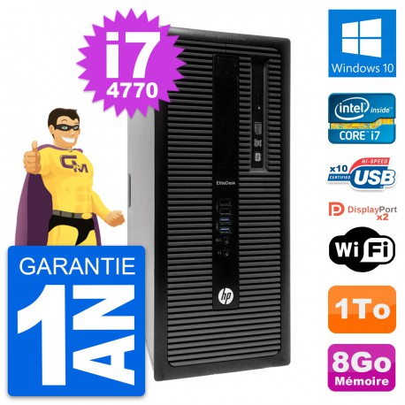 PC Tour HP EliteDesk 800 G1 Intel i7-4770 RAM 8Go Disque Dur 1To Windows 10 Wifi