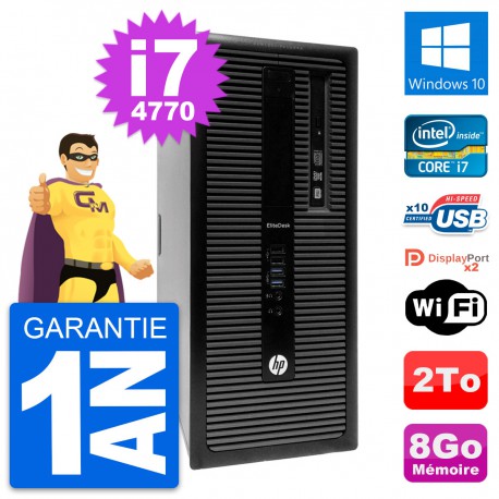 PC Tour HP EliteDesk 800 G1 Intel i7-4770 RAM 8Go Disque Dur 2To Windows 10 Wifi