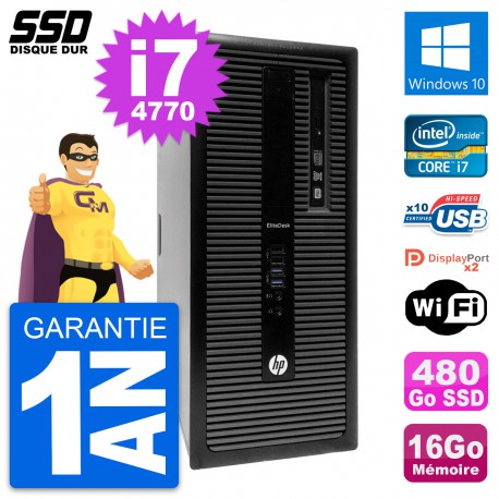 PC Tour HP EliteDesk 800 G1 Intel i7-4770 RAM 16Go SSD 480Go Windows 10 Wifi
