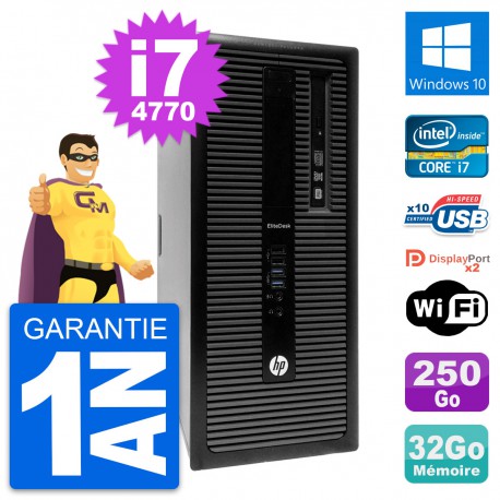 PC Tour HP EliteDesk 800 G1 Intel i7-4770 RAM 32Go Disque 250Go Windows 10 Wifi