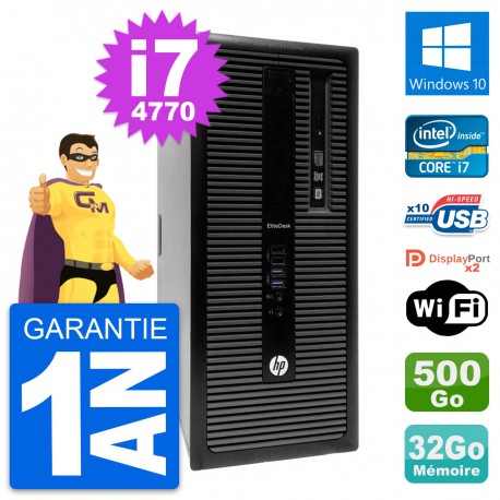 PC Tour HP EliteDesk 800 G1 Intel i7-4770 RAM 32Go Disque 500Go Windows 10 Wifi