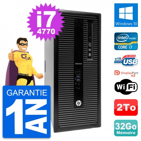 PC Tour HP EliteDesk 800 G1 Intel i7-4770 RAM 32Go Disque 2To Windows 10 Wifi