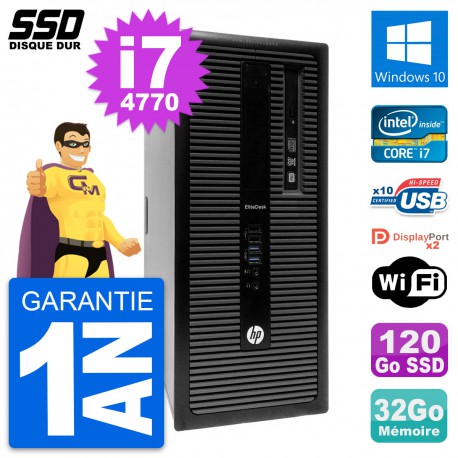 PC Tour HP EliteDesk 800 G1 Intel i7-4770 RAM 32Go SSD 120Go Windows 10 Wifi