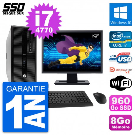 PC Tour HP EliteDesk 800 G1 Ecran 19" i7-4770 RAM 8Go SSD 960Go Windows 10 Wifi