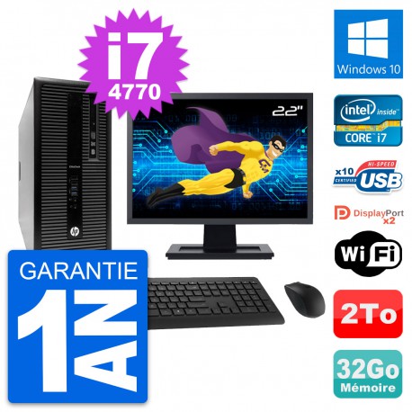 PC Tour HP 800 G1 Ecran 22" Intel i7-4770 RAM 32Go Disque 2To Windows 10 Wifi